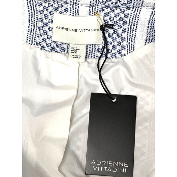 Adrienne Vittadini Small Woven Cotton Fringe Tweed Zip Jacket Blue White New Tag - Picture 8 of 16
